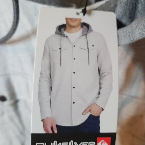Quiksilver Men Hooded Flannel Drawstring Midweight Light Gray Button Up NEW XXL - Picture 5 of 11